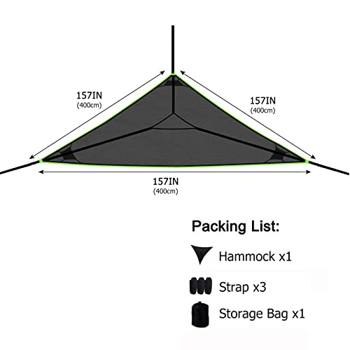 Triangle Hammock, Multi Person Portable Hammock, Outdoor Camping Aerial Hammock 3 Point, 2-3 Person Design, for Travel Backyard Garden Camping (400 * 400 * 400cm)