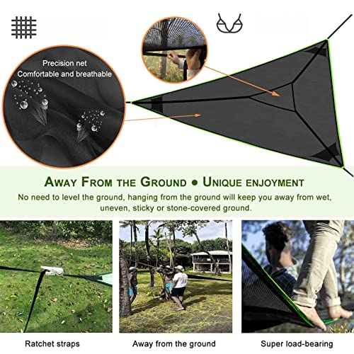 Triangle Hammock, Multi Person Portable Hammock, Outdoor Camping Aerial Hammock 3 Point, 2-3 Person Design, for Travel Backyard Garden Camping (400 * 400 * 400cm)