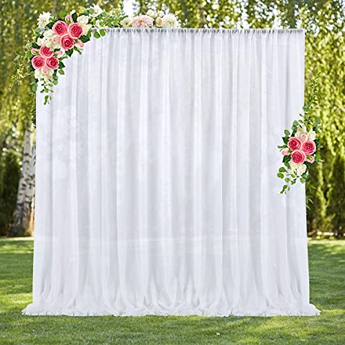 10x10ft White Backdrop Curtains for Parties Wedding Wrinkle Free Sheer Tulle Backdrop Curtain Drapes