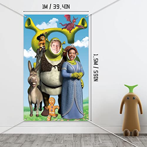 Shrek Photo Door Banner, Shrek Face Photography Fabric Banner Background for Kids Birthday Party Favor Supplies Decorations and Shrek Party Game Photo Props Backdrop Props