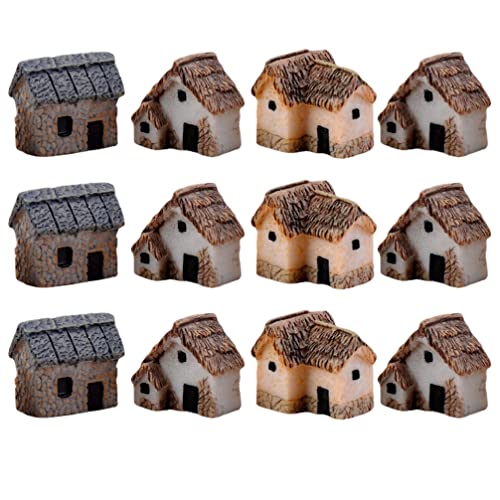 Angoily 12 Pcs Fairy Gardens Stone House Mini Fairy Cottage House Miniature Garden Stone House Ornaments for Micro Landscape Decoration(0.79" D x 0.79" W x 0.59" H)