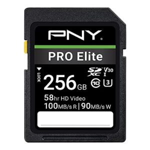 pny 256gb pro elite class 10 u3 v30 sdxc flash memory card – 100mb/s, class 10, u3, v30, 4k uhd, full hd, uhs-i, full size sd