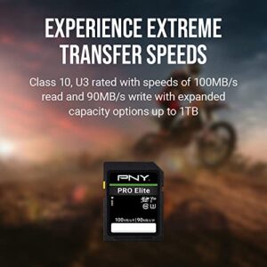 PNY 256GB PRO Elite Class 10 U3 V30 SDXC Flash Memory Card - 100MB/s, Class 10, U3, V30, 4K UHD, Full HD, UHS-I, Full Size SD