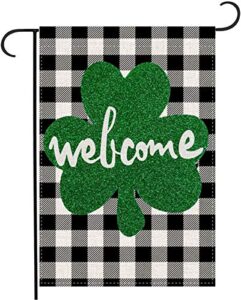 auoikk welcome buffalo plaid shamrock garden flag vertical double sided, st patrick’s day yard sign porch flag home party hanging wall flags banner outdoor decoration 12.5 x 18 inch
