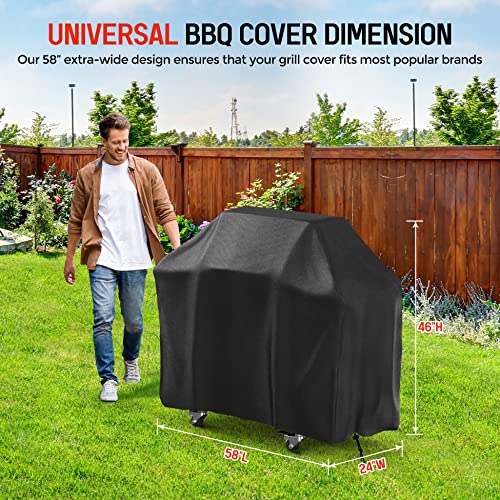 EpicMelody BBQ Grill Cover, 58inch Weather-Resistant Grill Cover for Outdoor Grill, Waterproof Gas Grill Covers with Adjustable Drawstring, Rip-Proof Barbecue Cover for Weber Nexgrill Grills and More