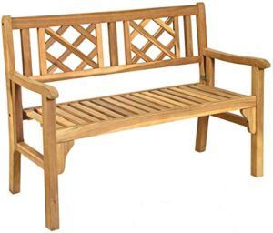 happygrill outdoor patio bench acacia wood garden bench with backrest and armrest, foldable 4-feet two person loveseat chair for garden lawn balcony backyard