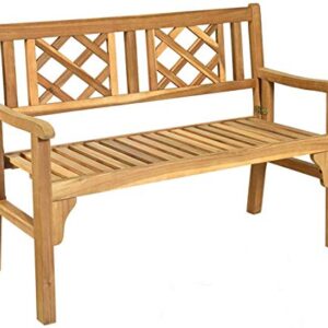 HAPPYGRILL Outdoor Patio Bench Acacia Wood Garden Bench with Backrest and Armrest, Foldable 4-Feet Two Person Loveseat Chair for Garden Lawn Balcony Backyard