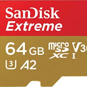 SanDisk 64GB Extreme microSDXC UHS-I Memory Card with Adapter - Up to 160MB/s, C10, U3, V30, 4K, A2, Micro SD - SDSQXA2-064G-GN6MA