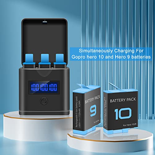 Suptig Battery Charger Compatible for GoPro Hero 11, Hero 10, GoPro Hero 9 Black, 3-Channel Battery Charger Station for Hero 10 Hero 9