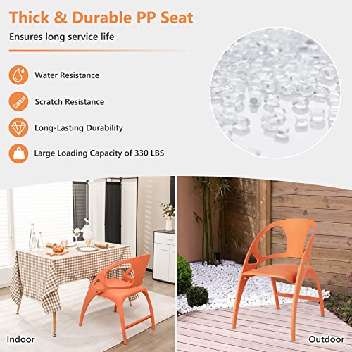 Giantex Folding Dining Chairs Set of 2, Plastic Dining Chairs with Armrest and High Backrest, 330 LBS Indoor Outdoor Modern Dining Chairs for Dining Room Kitchen, Orange