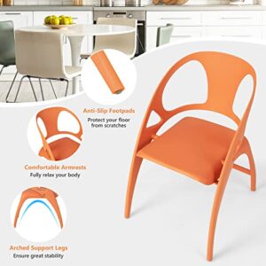 Giantex Folding Dining Chairs Set of 2, Plastic Dining Chairs with Armrest and High Backrest, 330 LBS Indoor Outdoor Modern Dining Chairs for Dining Room Kitchen, Orange