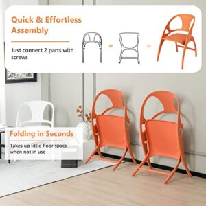 Giantex Folding Dining Chairs Set of 2, Plastic Dining Chairs with Armrest and High Backrest, 330 LBS Indoor Outdoor Modern Dining Chairs for Dining Room Kitchen, Orange