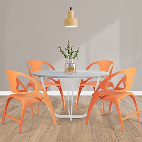 Giantex Folding Dining Chairs Set of 2, Plastic Dining Chairs with Armrest and High Backrest, 330 LBS Indoor Outdoor Modern Dining Chairs for Dining Room Kitchen, Orange