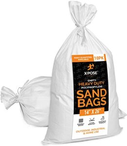 empty sand bags, with ties – white 14″ x 26″ heavy duty woven polypropylene, uv sun protection, dust, water and oil resistant – home and industrial – floods, photography and more (bundle of 10)