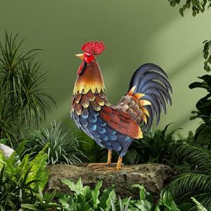 chisheen Rooster Decor Garden Statue Metal Chicken Yard Art Sculpture Outdoor Figurines