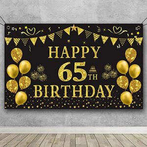 trgowaul 65th birthday backdrop gold and black 5.9 x 3.6 fts happy birthday party decorations banner for women men photography supplies background happy birthday decoration