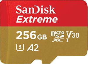 sandisk 256gb extreme microsdxc uhs-i memory card with adapter – up to 160mb/s, c10, u3, v30, 4k, a2, micro sd – sdsqxa1-256g-gn6ma