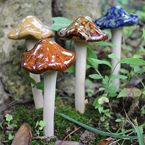 Magic&shell Ceramic Mushroom 4PCS 4Colors Ceramic Toadstools Garden Ornaments Mushrooms Mushrooms for Fairy Garden Decorations,Patio,Flowerpots Outdoor Statue