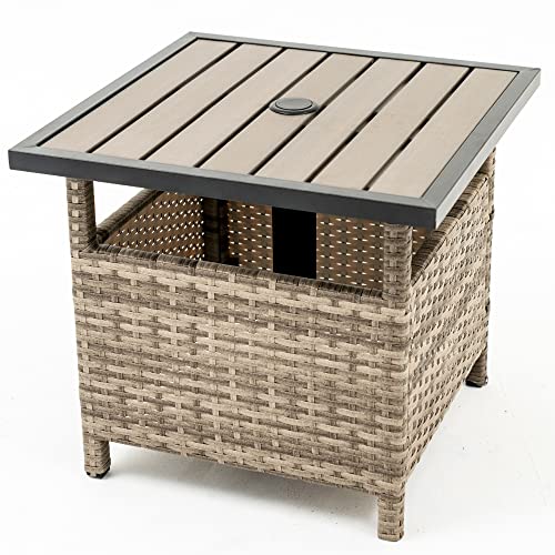 Sundale Outdoor Patio Umbrella Stand All Weather Wicker Rattan 22 in Umbrella Table Garden Furniture Deck Pool Table, Gray