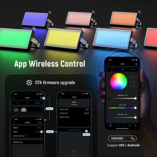 NEEWER RGB Video Light, SL90 12W 4300mAh Battery 360° Full Color 18 Light Scenes, 2500~10000K CRI97+ On Camera Light Panel Aluminum Alloy Body, App & 2.4G Control for YouTube/TikTok/Vlog/Photography