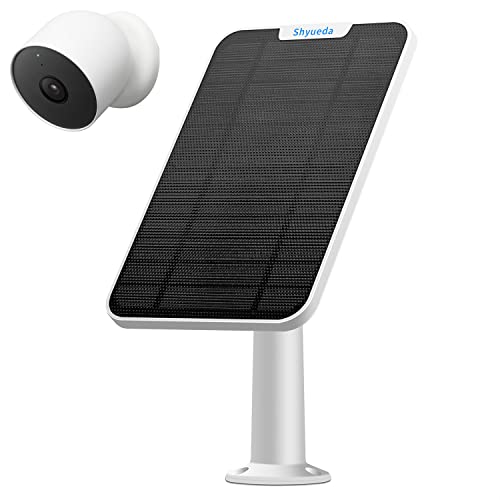 4W Solar Panel Charging Compatible with Google Nest Cam Outdoor/Indoor (Battery),with Anti-Theft Security Chain, IP65 Weatherproof,Includes Secure Wall Mount(White) (1)