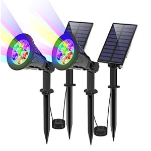 t-sun color changing solar spotlights, 7 led seperate solar landscape spotlights auto solar garden lights for trees, pond, yard, driveway, pool area(colorful-2 pack)