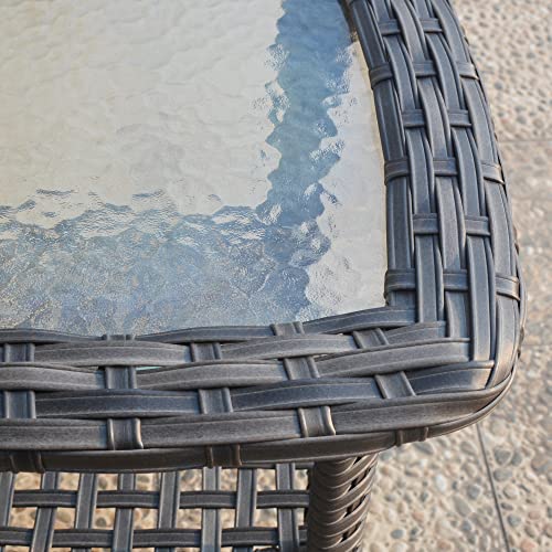 ovios Patio Coffee Table Outdoor Side Table Wicker Rattan Patio Table with Glass Top Garden Tea Table for Yard Garden Porch (Grey-Small Size)