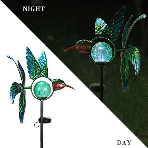 VCUTEKA Solar Wind Spinner Metal Garden Stake Solar Garden Light Outdoor Decorative Wind Sculpture for Yard Pathway Decor