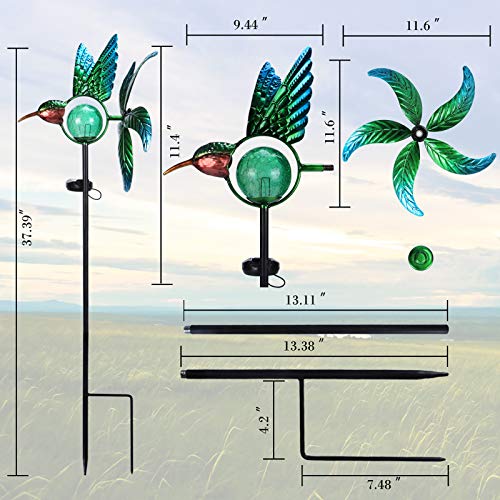 VCUTEKA Solar Wind Spinner Metal Garden Stake Solar Garden Light Outdoor Decorative Wind Sculpture for Yard Pathway Decor