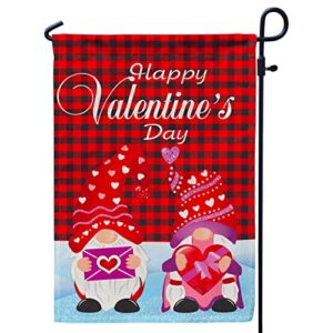 happy valentines day garden flag , gnome burlap flag 12×18 inches for yard outdoor outside hanging decorations vertical flag