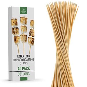 zulay kitchen authentic bamboo marshmallow smores sticks – 40 extra long 30″ roasting sticks – 5mm heavy-duty bamboo skewers – thick smore sticks – ideal for grilling – marshmallow sticks camping