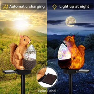 2 Pcs Solar Squirrel Garden Lights Animal Outdoor Waterproof Decorative Hedgehog Pathway Lights Outdoor Landscape Path Lights Waterproof Garden Decor Solar Garden Light Yard (Squirrel)