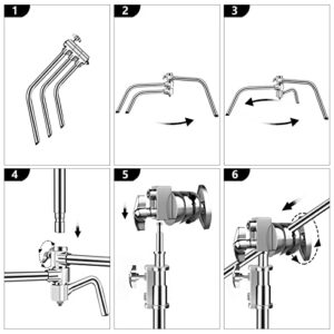 C Stand with Boom Arm-Photography Light Stand - Max Height 10.5ft/320cm, with 4.2ft/128cm Holding Arm ,Photography Stainless Steel Heavy Duty Stand Silver (CXJH01)