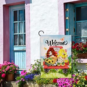 Covido Home Decorative Welcome Spring Gnome Couple Garden Flag, Summer Red Truck Butterfly Yard Daisy Flower Sunflower Plaid Check Outside Decoration, Floral Polka Dots Outdoor Small Decor 12x18