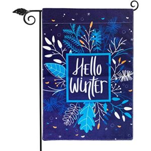 hello winter garden flag vertical double sided 12.5 x 18 inch farmhouse christmas winter holiday burlap yard outdoor decor,winter christmas welcome sign
