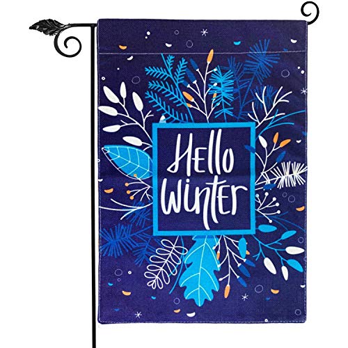 Hello Winter Garden Flag Vertical Double Sided 12.5 x 18 Inch Farmhouse Christmas Winter Holiday Burlap Yard Outdoor Decor,Winter Christmas Welcome Sign