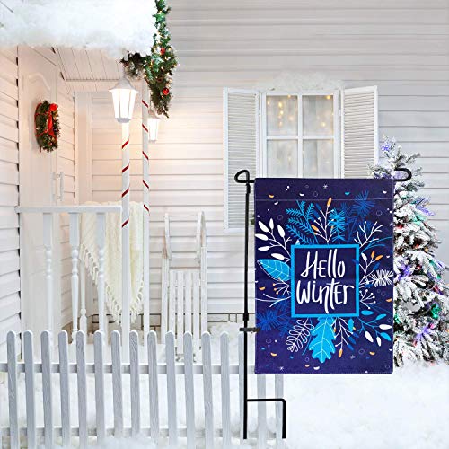 Hello Winter Garden Flag Vertical Double Sided 12.5 x 18 Inch Farmhouse Christmas Winter Holiday Burlap Yard Outdoor Decor,Winter Christmas Welcome Sign