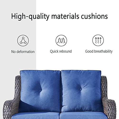 Belord 5 Pieces Patio Furniture Sets, Wicker Patio Swivel Glider Chairs with 2 Ottoman and Loveseat for Outside Balcony Porch Deck Backyard and Poolside