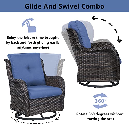 Belord 5 Pieces Patio Furniture Sets, Wicker Patio Swivel Glider Chairs with 2 Ottoman and Loveseat for Outside Balcony Porch Deck Backyard and Poolside