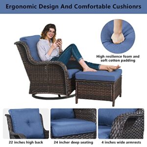 Belord 5 Pieces Patio Furniture Sets, Wicker Patio Swivel Glider Chairs with 2 Ottoman and Loveseat for Outside Balcony Porch Deck Backyard and Poolside