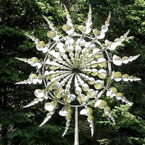 kinetic metal wind spinners – 3d magic and unique wind spinner for outdoor garden,yard & lawn decration – 360° dual rotors wind mill with modern functionality