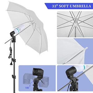 SH 2.6M x 3M/8.5ft x 10ft Photography Lighting Backdrops Stand Accessories Kit and 4 x 65W 5500K Bulbs Green Screen Umbrellas Softbox Continuous Light Kit for Photo Studio Portrait Video Shoot