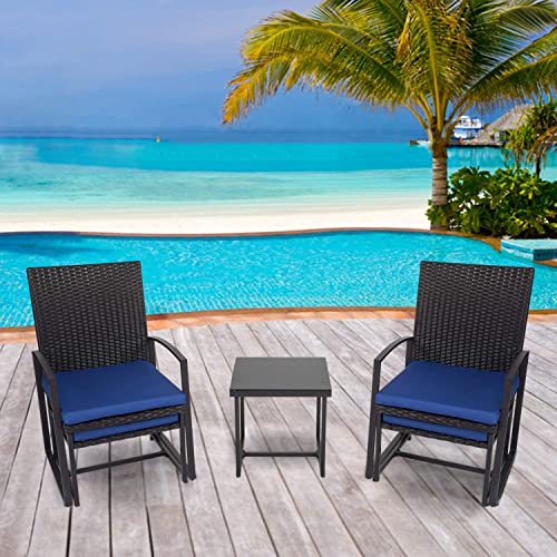 kinbor 5 Pieces Outdoor Patio Furniture Set, Wicker Pool Deck Chairs with Ottomans and Coffee Table, PE Rattan Conversation Set for Balcony Porch Backyard Garden Poolside, Dark Blue