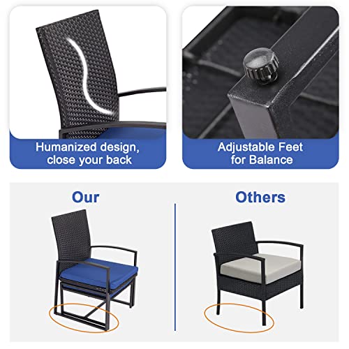 kinbor 5 Pieces Outdoor Patio Furniture Set, Wicker Pool Deck Chairs with Ottomans and Coffee Table, PE Rattan Conversation Set for Balcony Porch Backyard Garden Poolside, Dark Blue