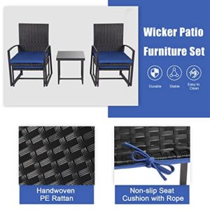 kinbor 5 Pieces Outdoor Patio Furniture Set, Wicker Pool Deck Chairs with Ottomans and Coffee Table, PE Rattan Conversation Set for Balcony Porch Backyard Garden Poolside, Dark Blue