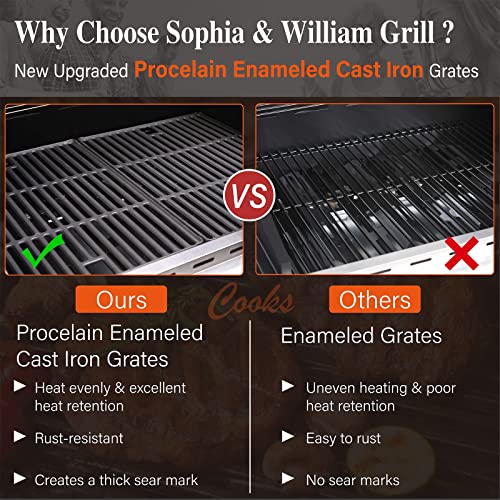 Sophia & William 4-Burner Propane Gas Grill with Side Burner and Porcelain-Enameled Cast Iron Grates 42,000BTU Outdoor Cooking Stainless Steel BBQ Grills Cabinet Style Patio Garden Barbecue Grill