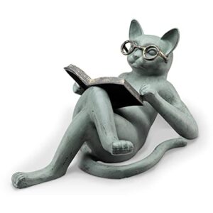 faruxue cat statues garden decor – literary cat resin ornaments garden statue decoration reading cat craft cat wearing glasses sculpture for patio yard lawn home office,18x8x5cm