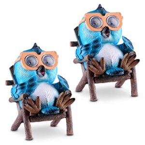 owl solar garden decorations figurine | outdoor led decor figure | light up decorative statue accents for yard, patio, lawn, or deck | weather resistant | great housewarming gift idea (blue – 2 pack)