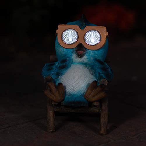 Owl Solar Garden Decorations Figurine | Outdoor LED Decor Figure | Light Up Decorative Statue Accents for Yard, Patio, Lawn, or Deck | Weather Resistant | Great Housewarming Gift Idea (Blue - 2 Pack)