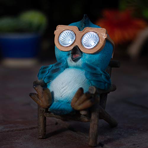 Owl Solar Garden Decorations Figurine | Outdoor LED Decor Figure | Light Up Decorative Statue Accents for Yard, Patio, Lawn, or Deck | Weather Resistant | Great Housewarming Gift Idea (Blue - 2 Pack)